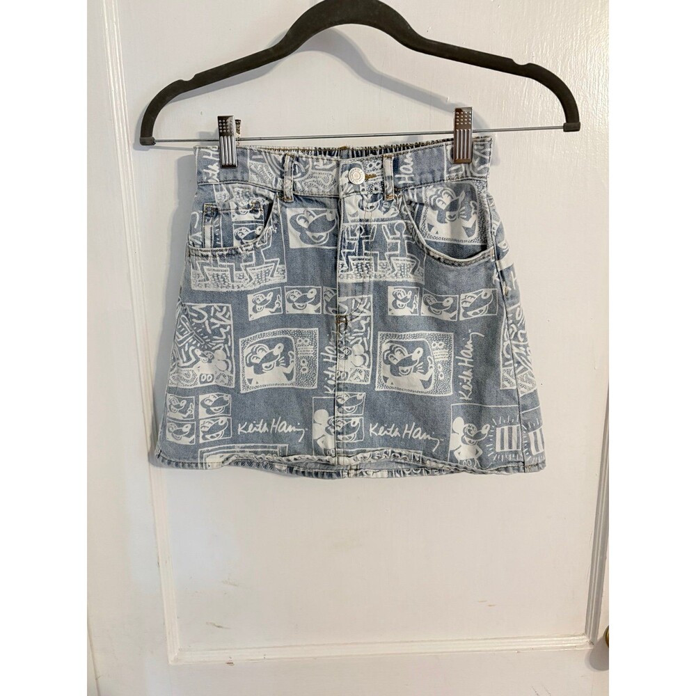 H&M Disney Mickey Mouse X Keith Herring light wash Denim Skirt Size 8/10